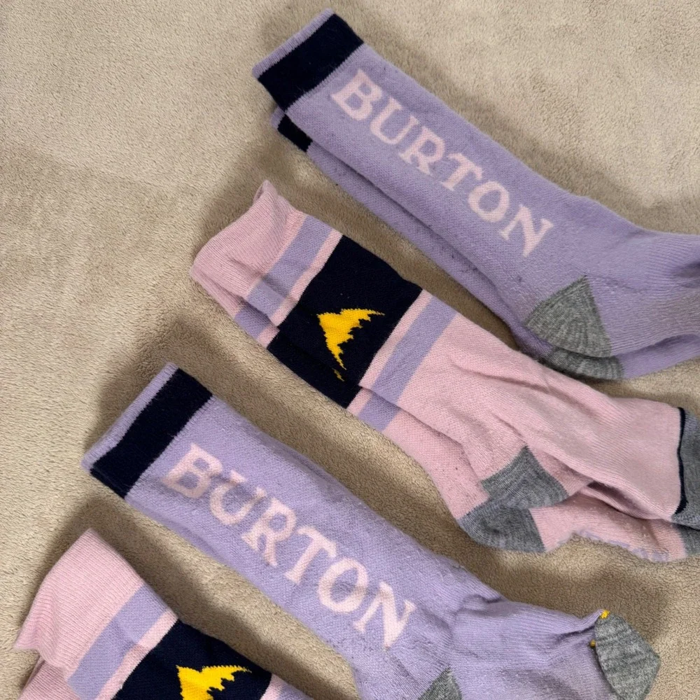 Burton Kids Midweight Snowboard Ski Socks Winter Pink Purple 4 Pairs Sz M/L